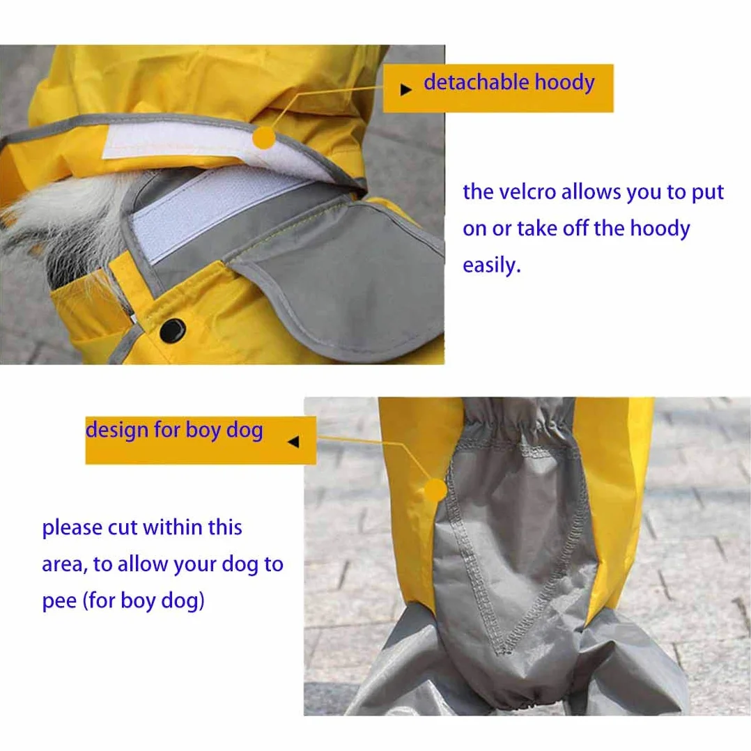 Patchwork Manteau de Pluie imperméable pour Chien 4 Jambes avec Capuche Amovible pour Chiens de Taille Petits Moyenne et Grande (20#, Jaune)