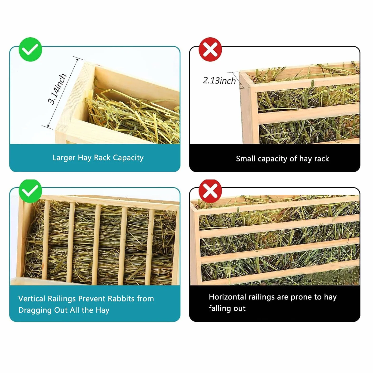 Grand Support en Bois pour Lapins avec 2 Bols, Mangeoire WC Litière Combo