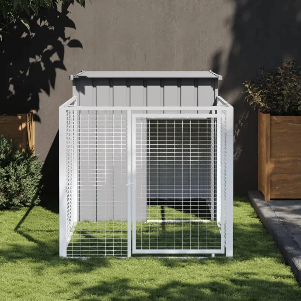 Chenil d'extérieur pour Chien, Enclos Métal Gris Clair 110x201x110 cm