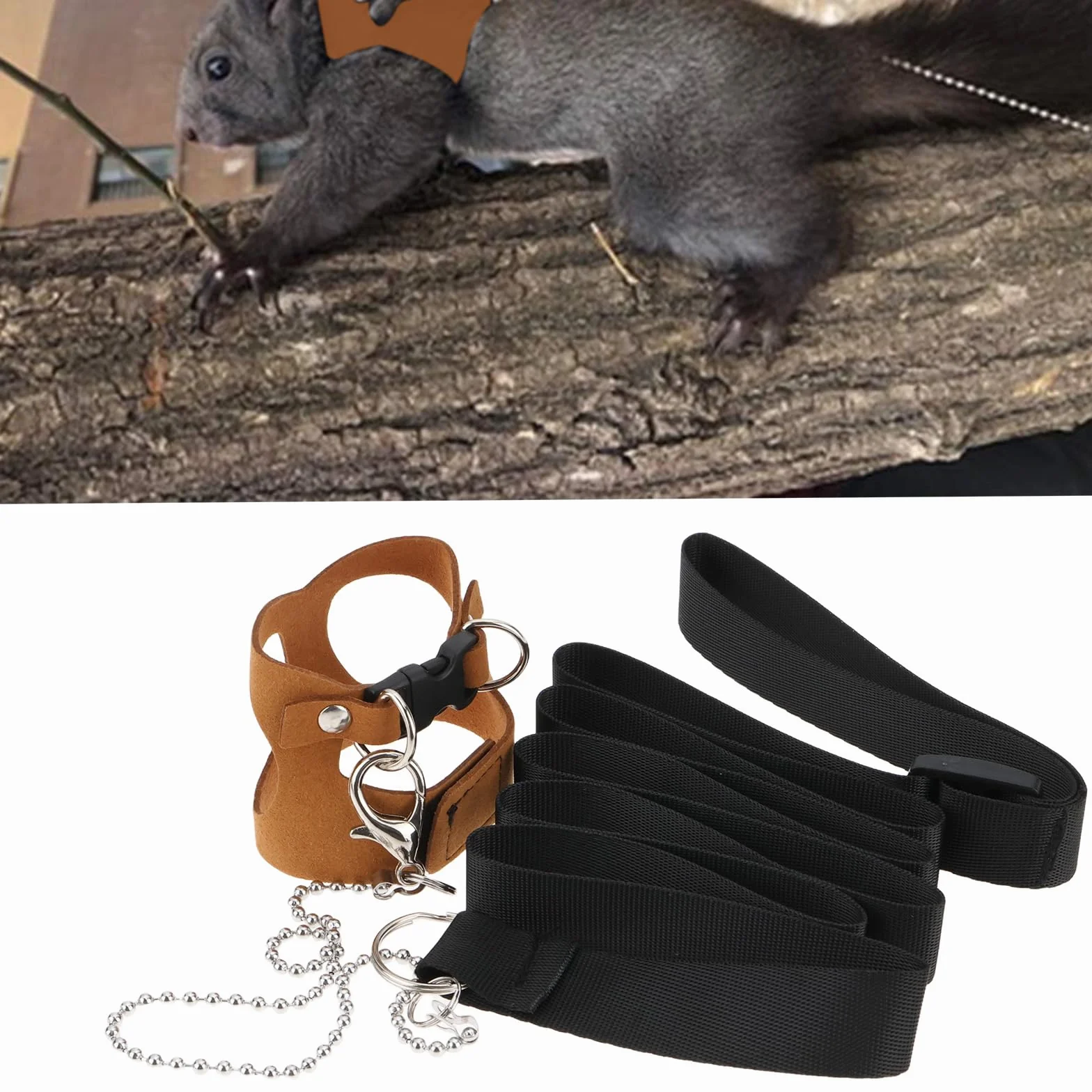 Ensemble Harnais Et Laisse Réglable pour Petits Animaux 3 Pièces pour écureuils Gerbilles Chinchillas Rats Marron S/M/L