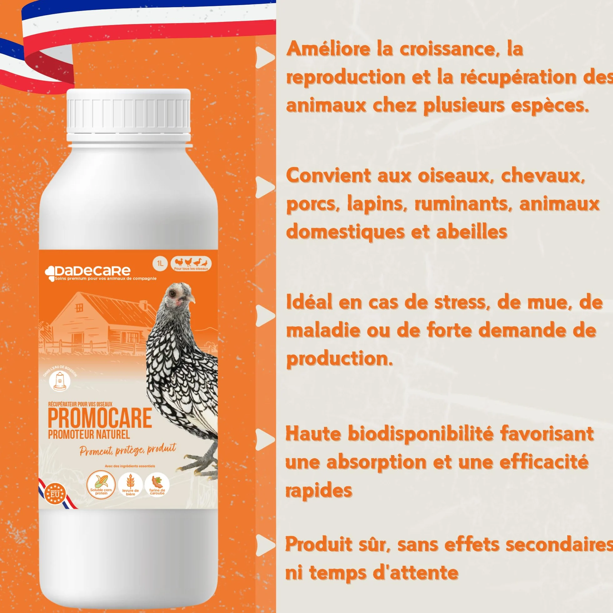 Promoteur multivitaminé 1L pour volailles avec acides aminés et antioxydants - Vitamines liquides
