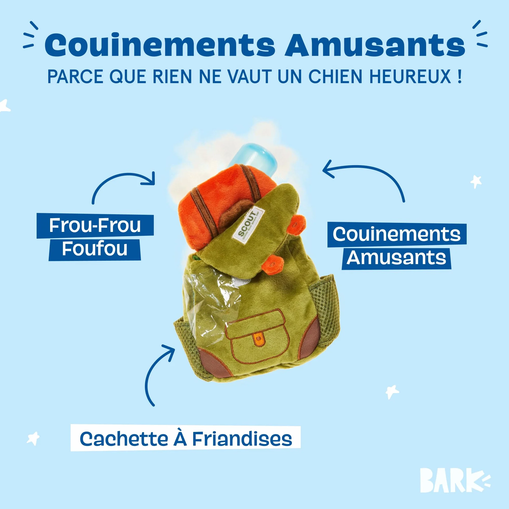 BARK Scout Sac à dos en peluche pour chien Vert Orange Taille S/M