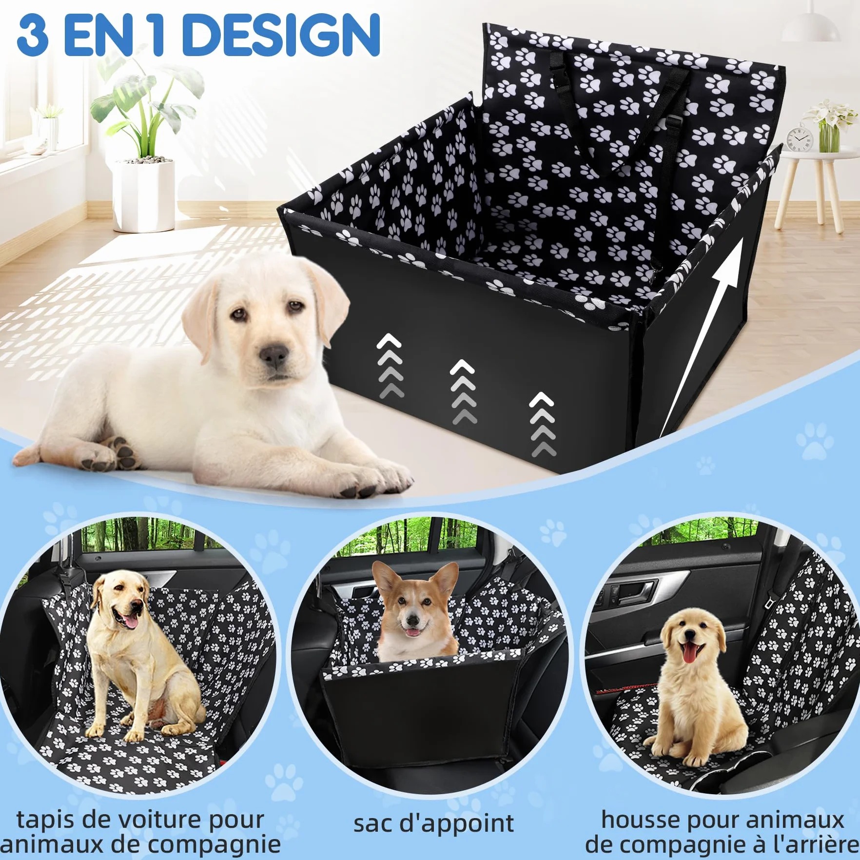 Wimypet Siège Auto Chien 3-en-1 Étanche Tissu Oxford 68x57x33 cm