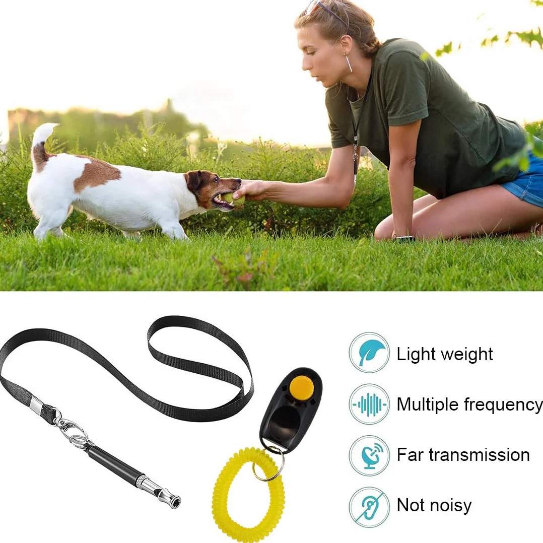 Sifflet Ultrason Chien Anti Aboiement Réglable avec Cliqueur et Cordon