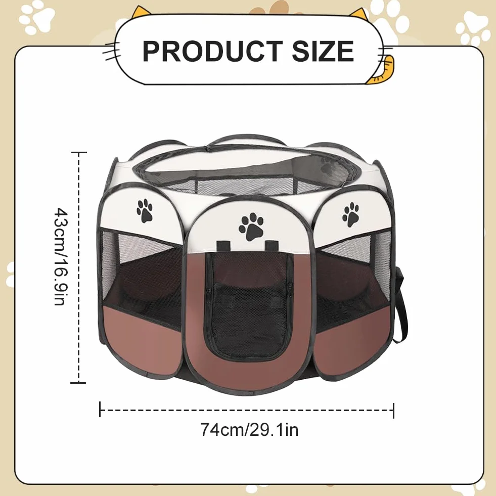 Parc pour chiots pliable 74 x 74 x 43 cm portable intérieur extérieur Marron café