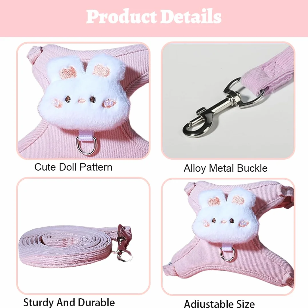 Harnais pour lapin nain réglable respirant rose taille ajustable 1-3 kg