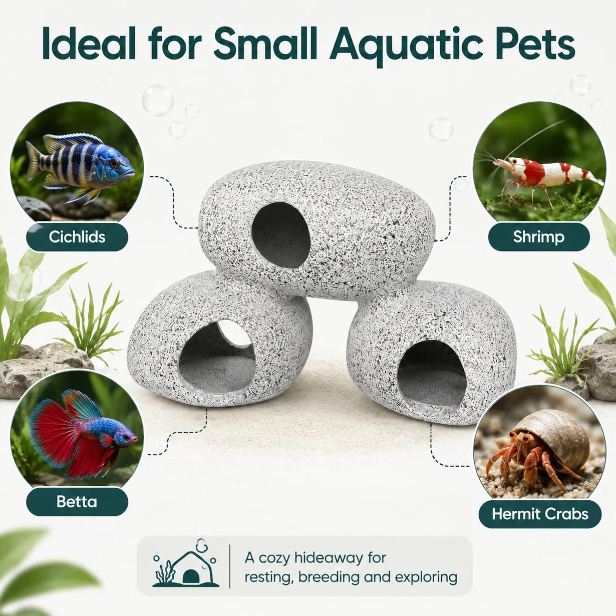 SLOCME Décoration de grottes rocheuses pour aquarium - Grottes rocheuses pour crevettes et cichlidés pour la cachette, la reproduction et le frai, les poissons peuvent nager à travers le trou de la