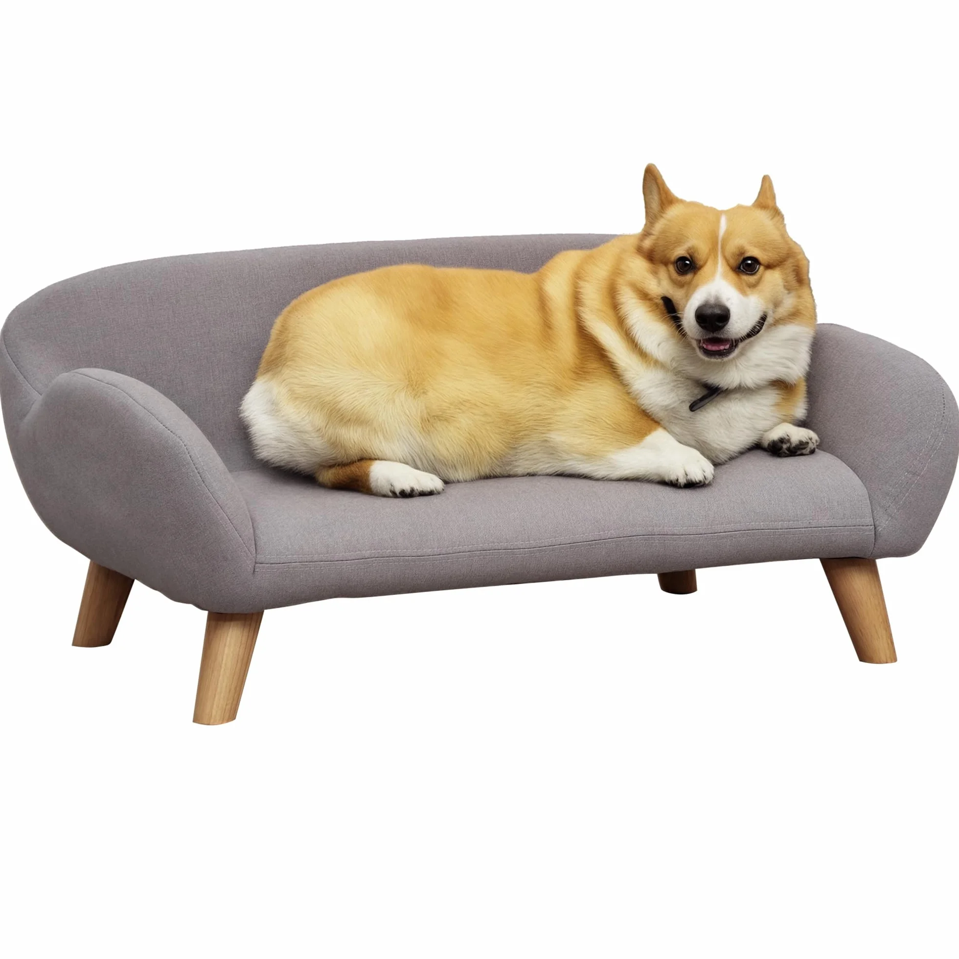 PawHut Canapé pour Chien Style scandinave Pieds en Bois Tissu 72 x 44 x 31 cm Gris