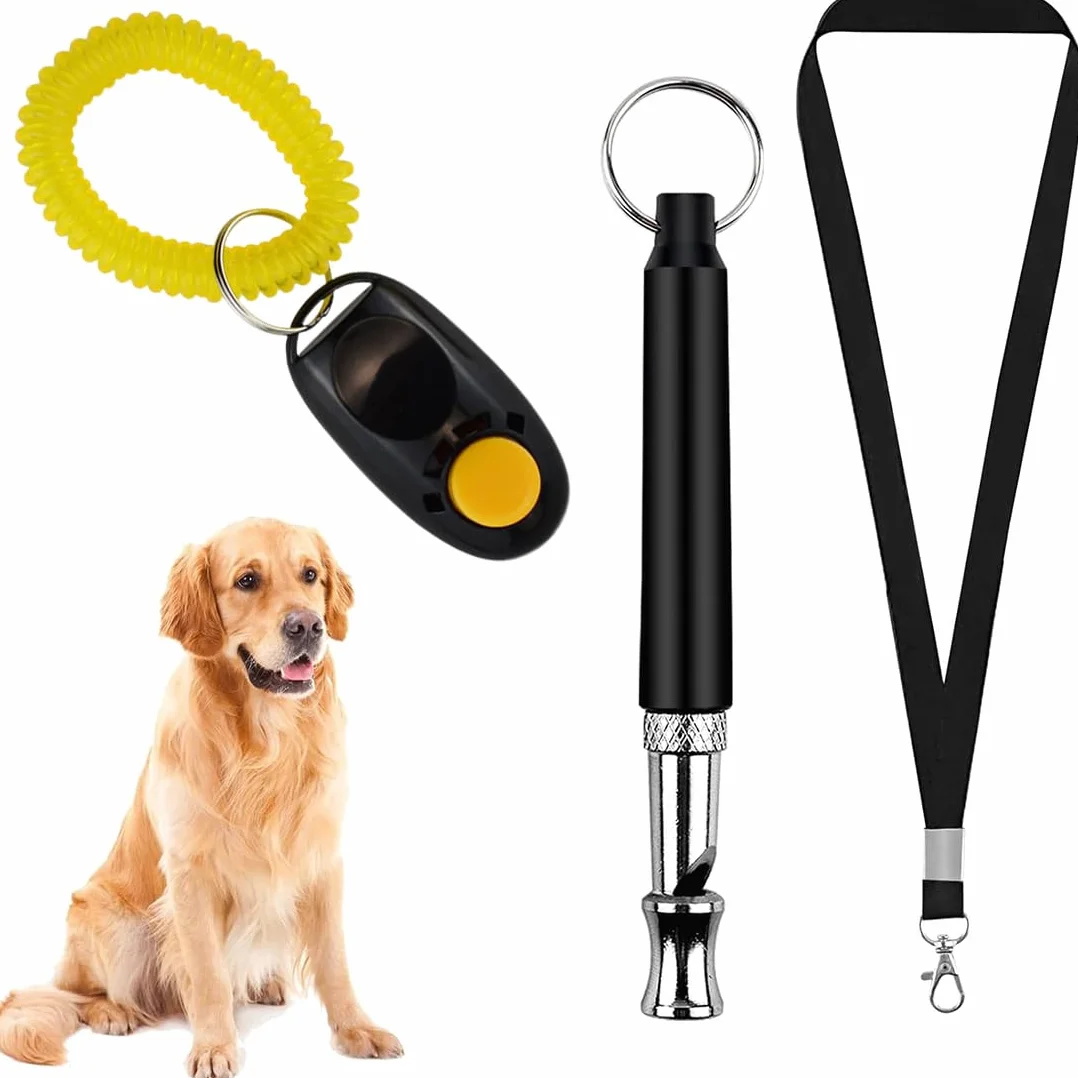 Sifflet Ultrason Chien Anti Aboiement Réglable avec Cliqueur et Cordon