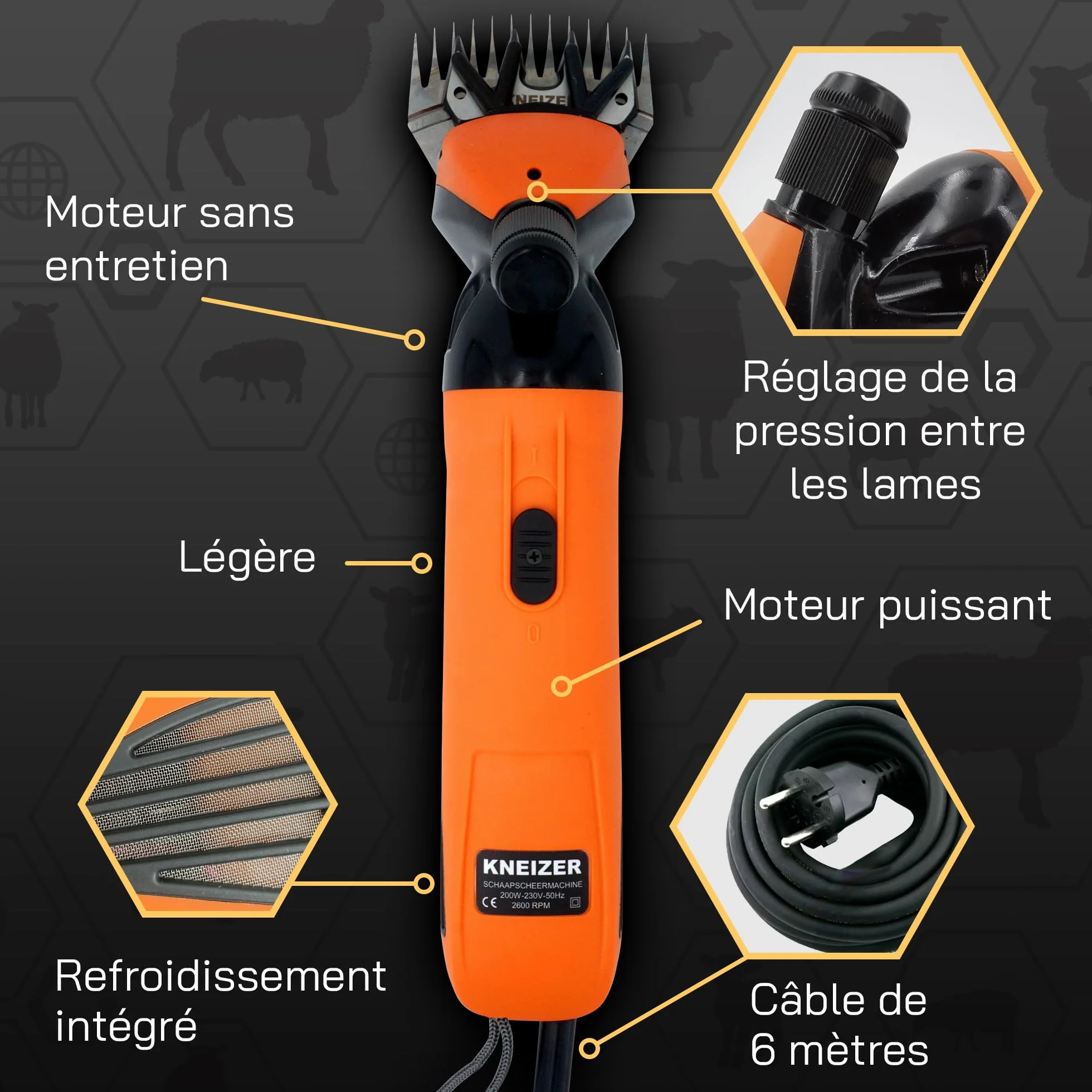 KNEIZER Tondeuse Électrique pour Moutons Kit Complet Lames Remplaçables Moteur Puissant