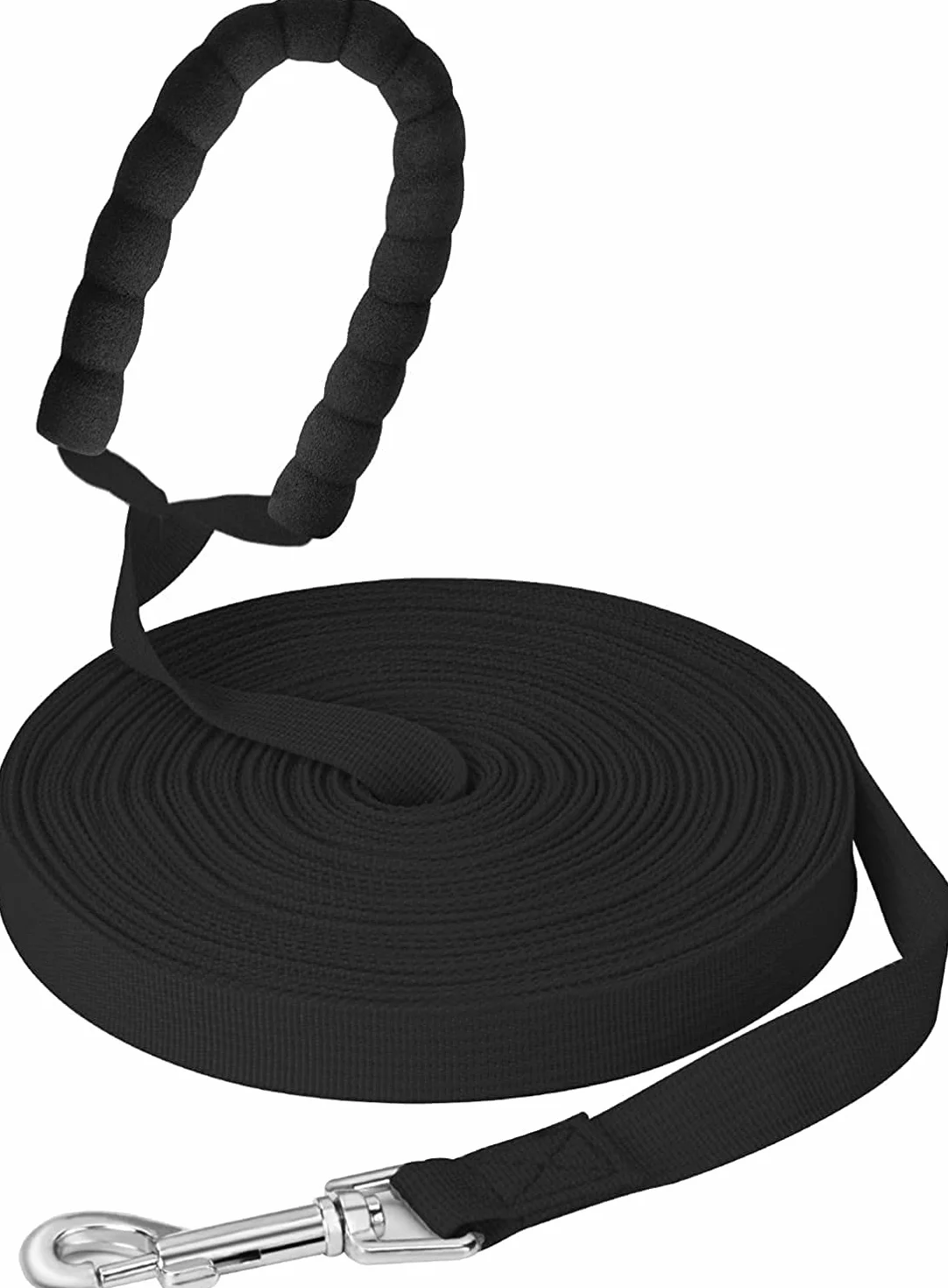 Longe pour Chien 50m Noir Laisse de Dressage Poignée Rembourrée Formation Marche Longue Chiens Petites Grandes Tailles