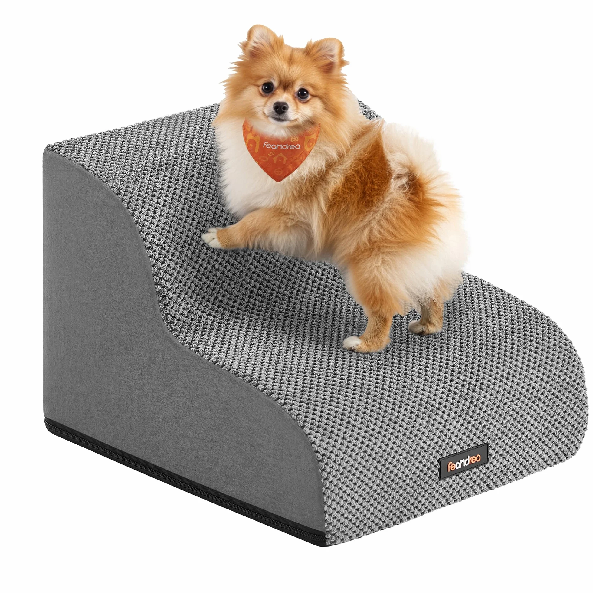 Feandrea Escalier pour Chien 2 Marches Velours Gaufré Imperméable Antidérapant Housse Amovible Lavable Gris Tourterelle