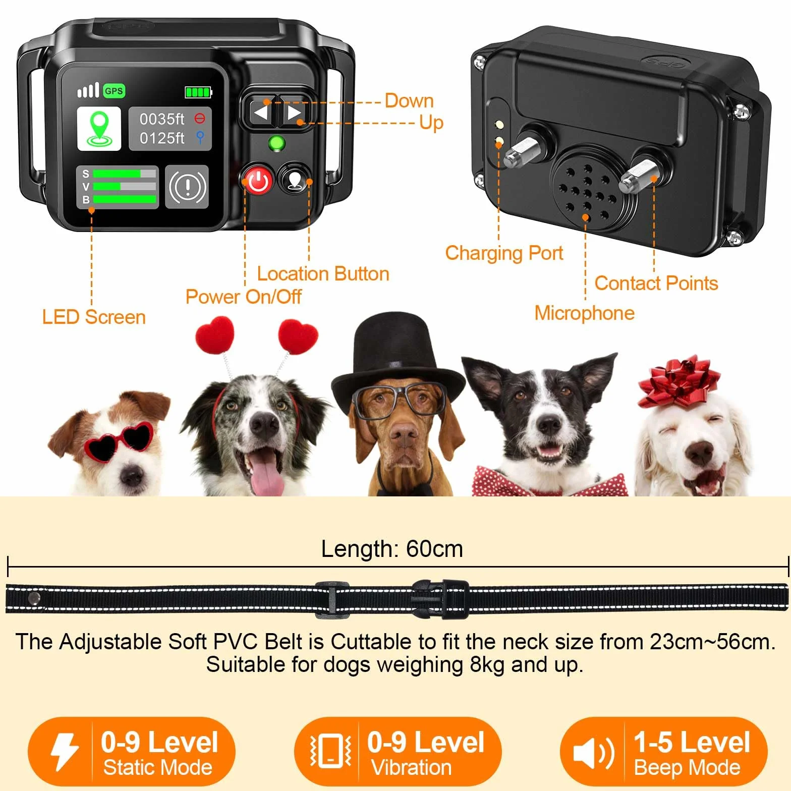 GPS sans Fil Clôture de Chien électrique 20~2000m 3 Modes imperméable
