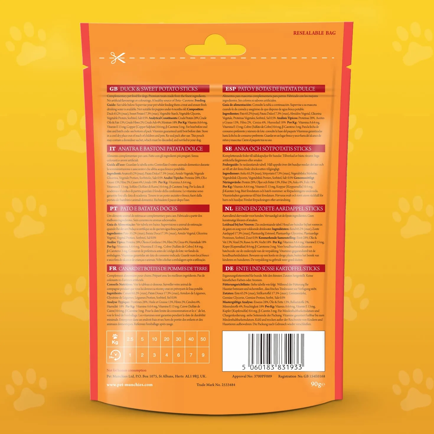 Friandises pour animaux de compagnie pilons de canard 100g