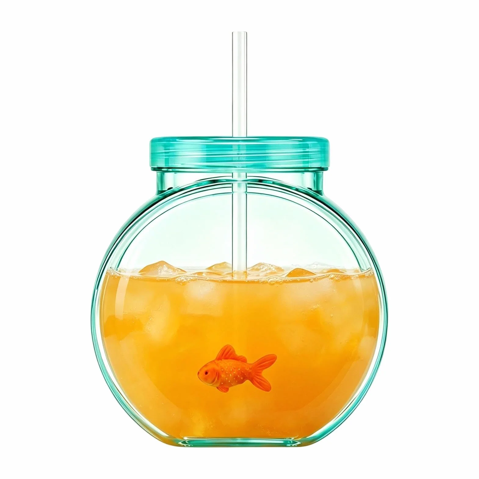 Bols à poisson pour boissons portables réutilisables avec paille et couvercle pour cocktail jus soda