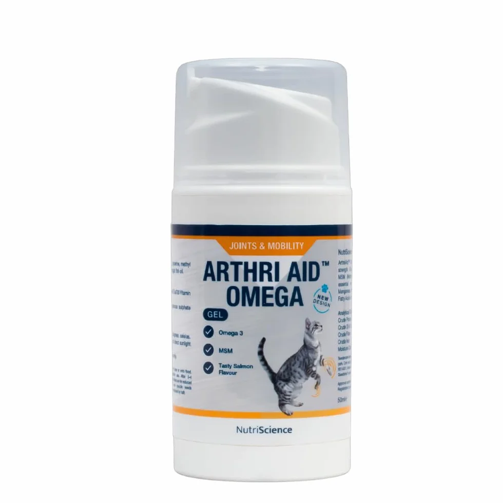 NutriScience ArthriAid Omega Cat Gel Saveur saumon complément articulations chats 50 ml glucosamine chondroïtine MSM oméga 3