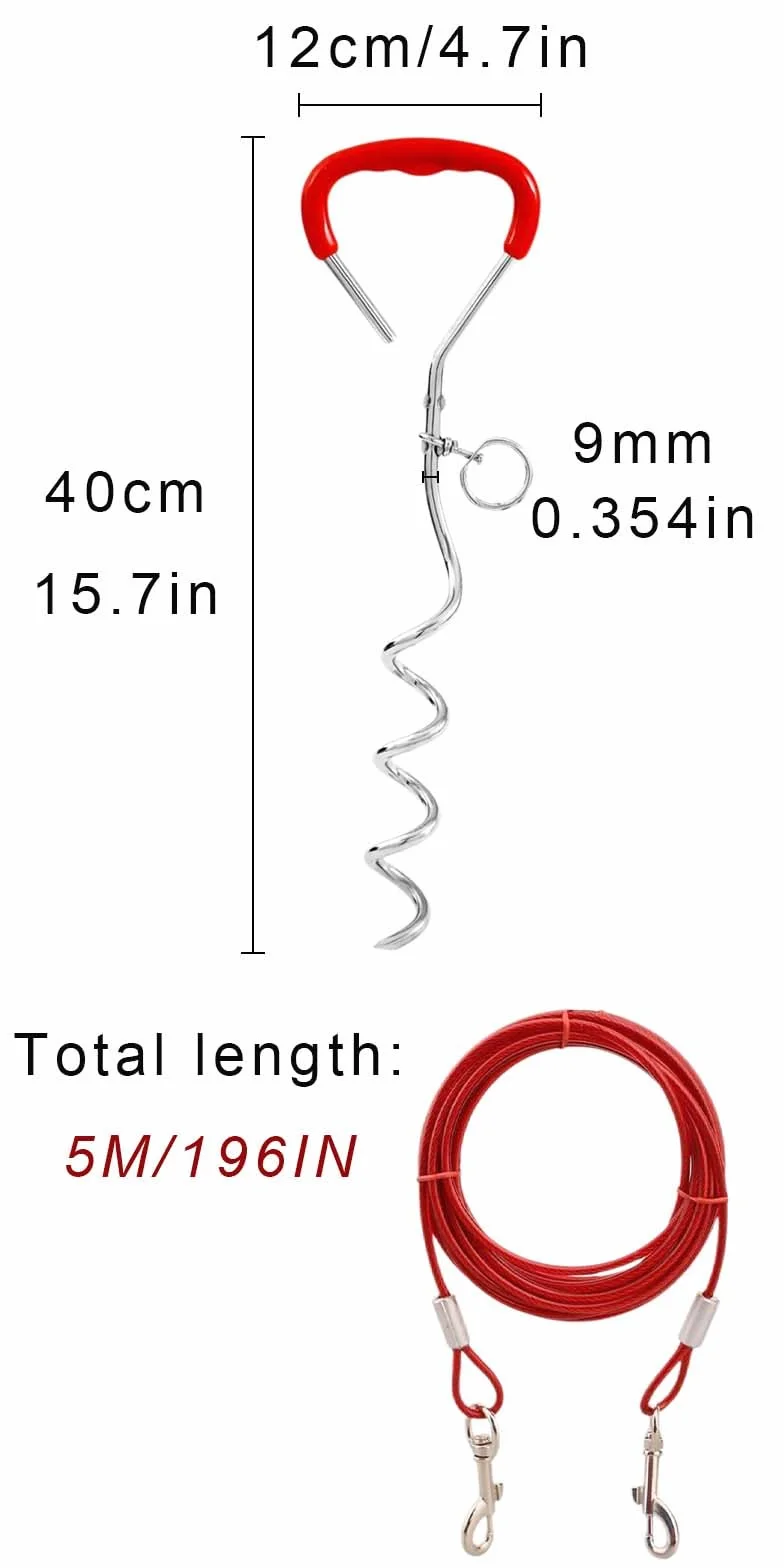 9 mm*40 cm,Ancrage au sol pour chiens, Piquet d'amarrage pour chiens de camping,Ancrage au sol pour chiens de taille moyenne, avec laisse de 5M, ancre de camping, pelouse, ancre pour chien d'extérieur