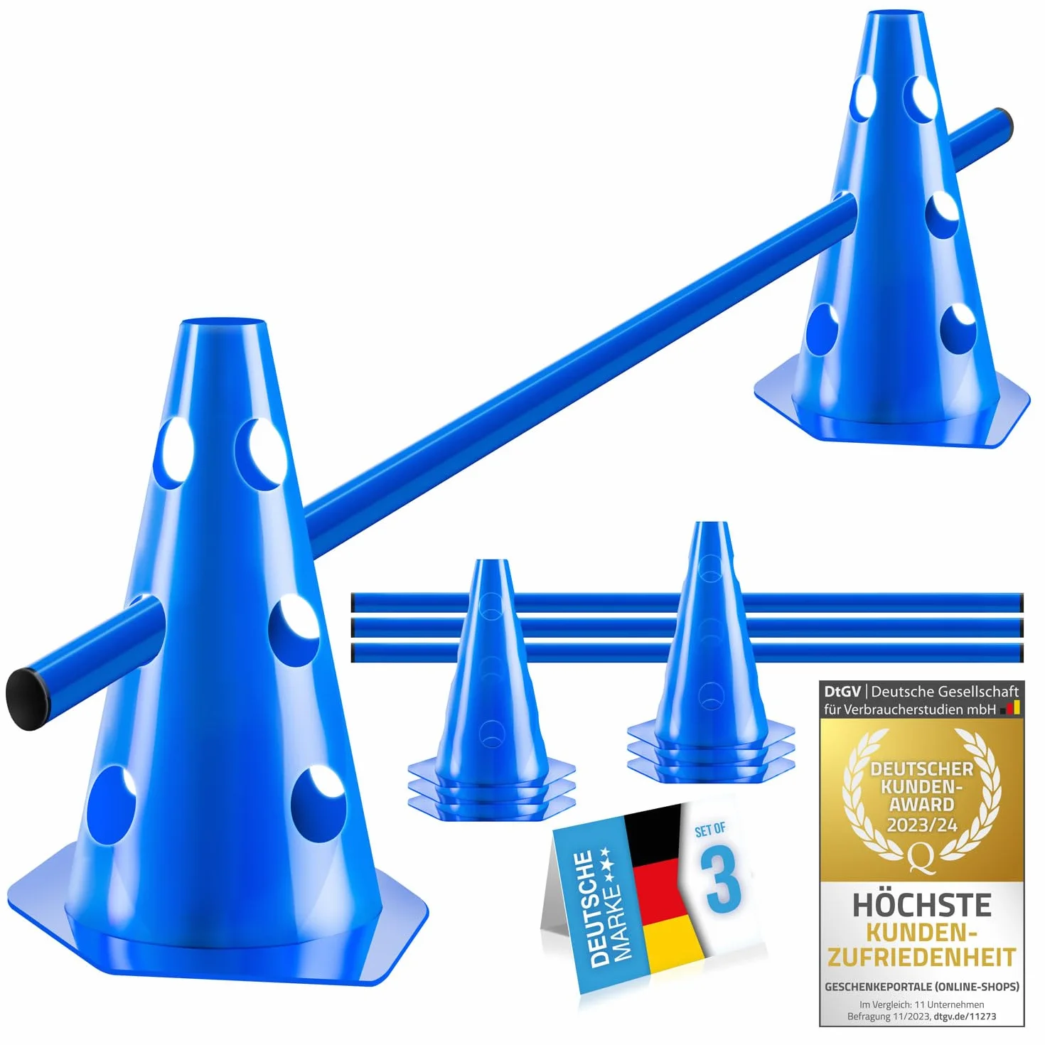 Pets United® Set de haies à enfoncer pour chiens et chevaux - Accessoires d'entraînement d'agilité avec barre et cônes stables (3 Sets)