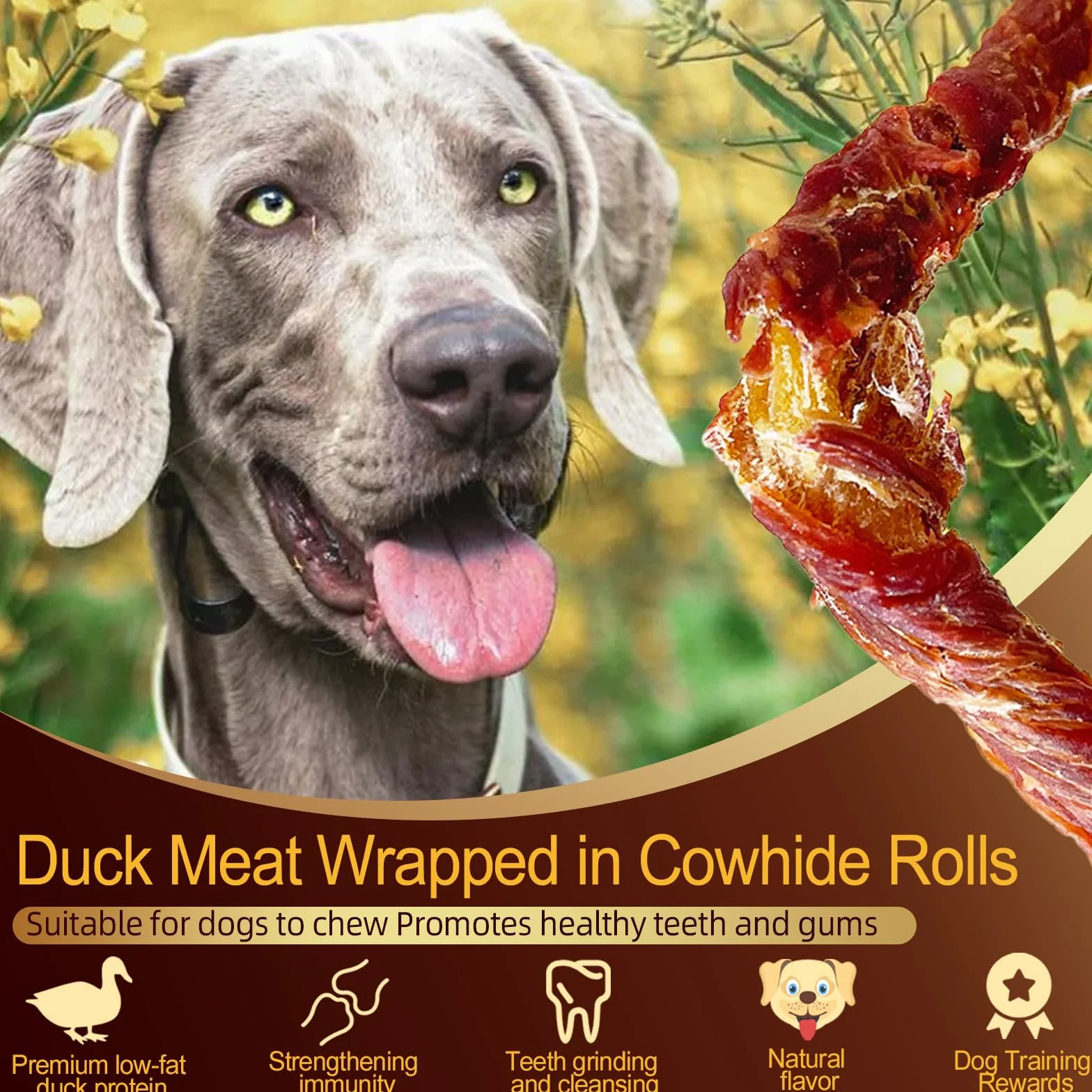 Friandises pour Chien au Canard et Peau de Bœuf, Bâtonnets à Mâcher Longue Durée, Snack Dentaire Riche en Protéines, Récompense Naturelle pour Petits et Moyens Chiens 350 g