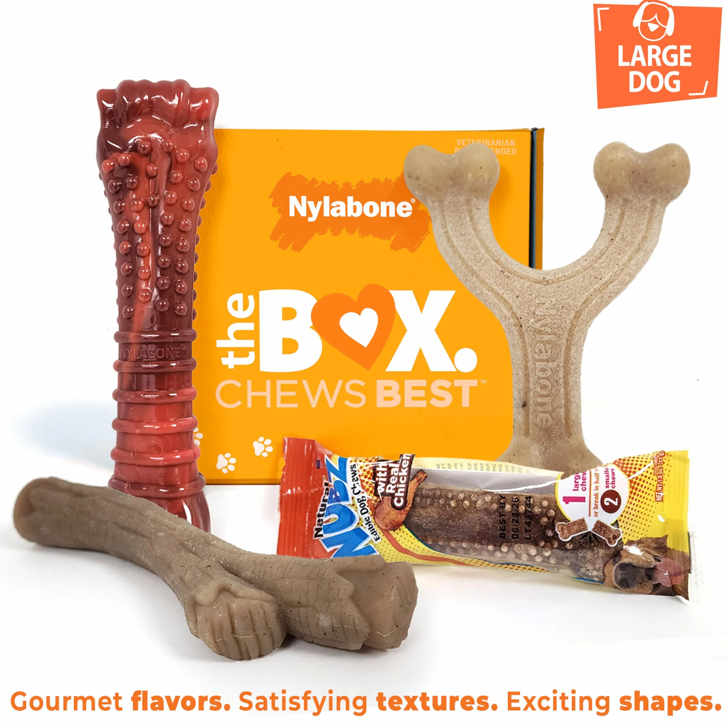 Nylabone Coffret Cadeau de Vacances pour Chiens de Grande Taille, Comprend 3 Jouets à mâcher Solides et 1 friandise pour Chien, Cadeaux pour Chiens, Grand/géant (4 pièces)