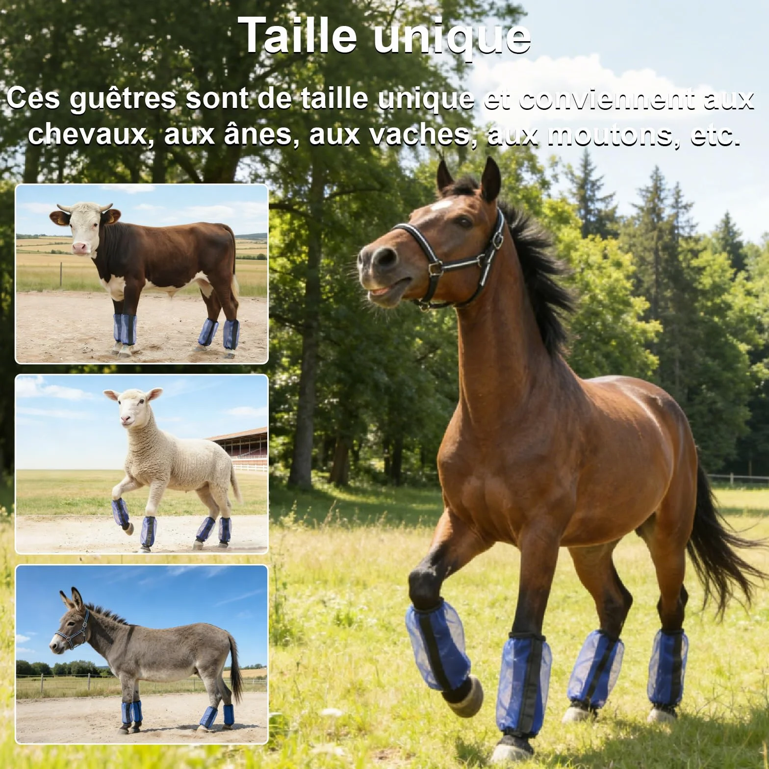 Guêtres pour Chevaux Lot de 4, Maille Ultra Légère Respirante, Antidérapantes, Bleu Royal