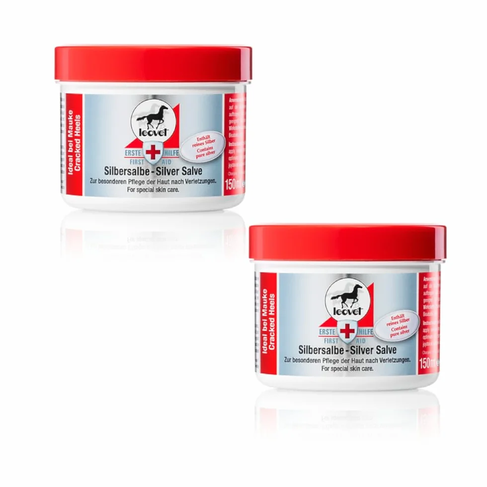 Leovet Baume Premier Secours Argent | Pack Double | 2 x 150 ML | Peut contribuer à Un Soin Particulier de la Peau après des blessures | Peut être utilisé en Soutien Contre la dermatophilose