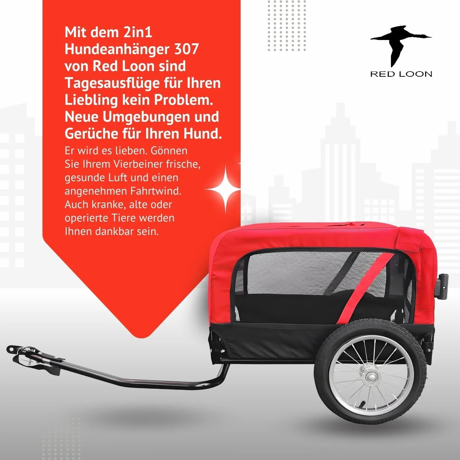 Red Loon Remorque pour chien Mini - Remorque vélo jogger rouge 20kg capacité, attelage universel protection