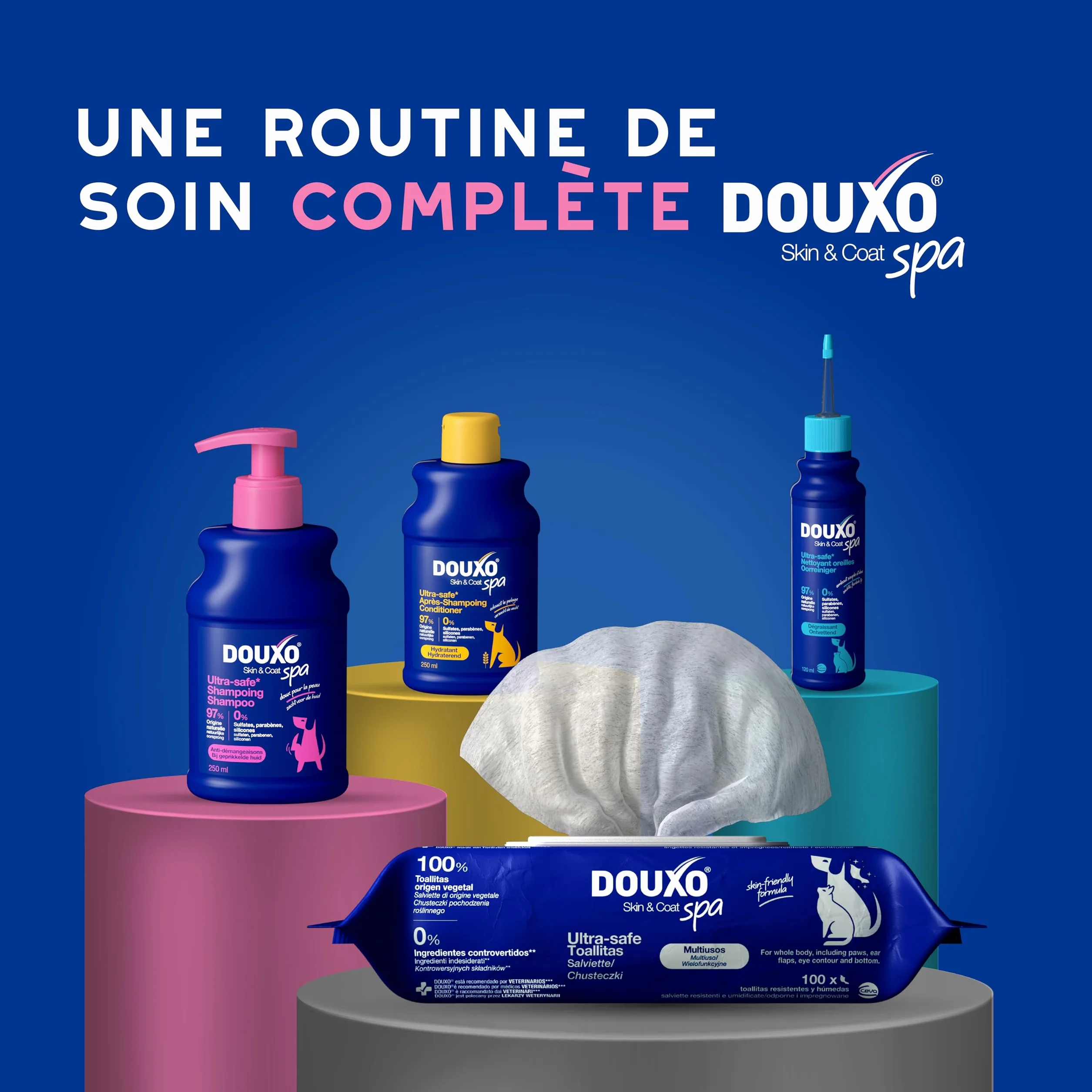 DOUXO Skin & Coat Spa - Ultra-Safe Shampoing Anti-démangeaisons pour Chien, 250mL, Nettoie et apaise la Peau, Laisse Le Pelage Doux et éclatant, Formule respectueuse de la Peau.