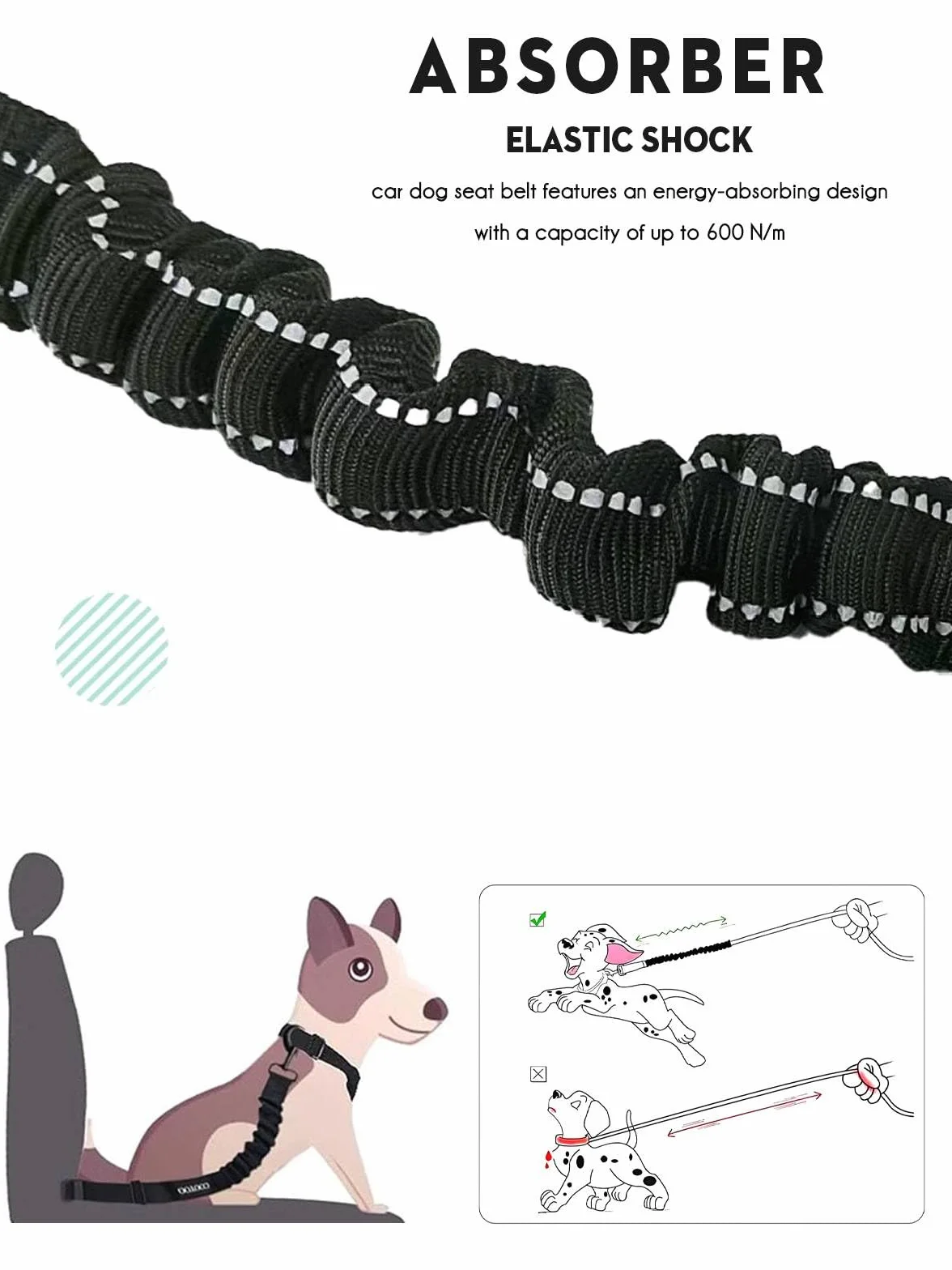 Ceinture securite Chien Voiture, Harnais Laisse Voiture Chien Attache avec Absorption des Chocs élastique et Mousqueton en métal pour Tous Les Chiens et Chats