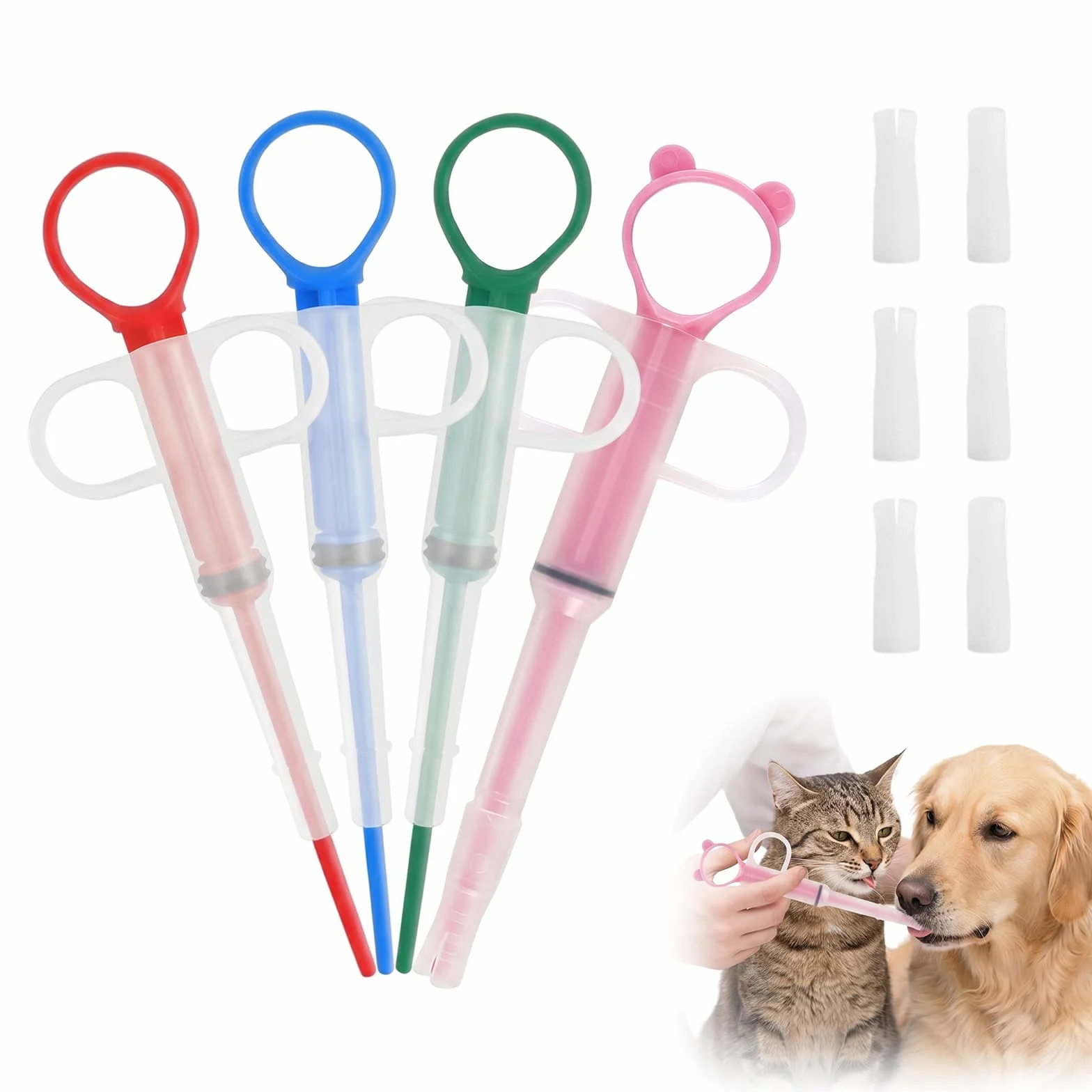 Distributeur De Comprimés Pour Animaux Lot De 4, Embouts Souples En Silicone Pour Chats Et Chiens
