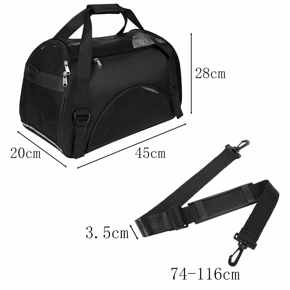 Sac de Transport Souple pour Animal de Compagnie Cage de Transport Chat Chien Respirant Sac de Voyage Portable avec Bandoulière Réglable Pliable