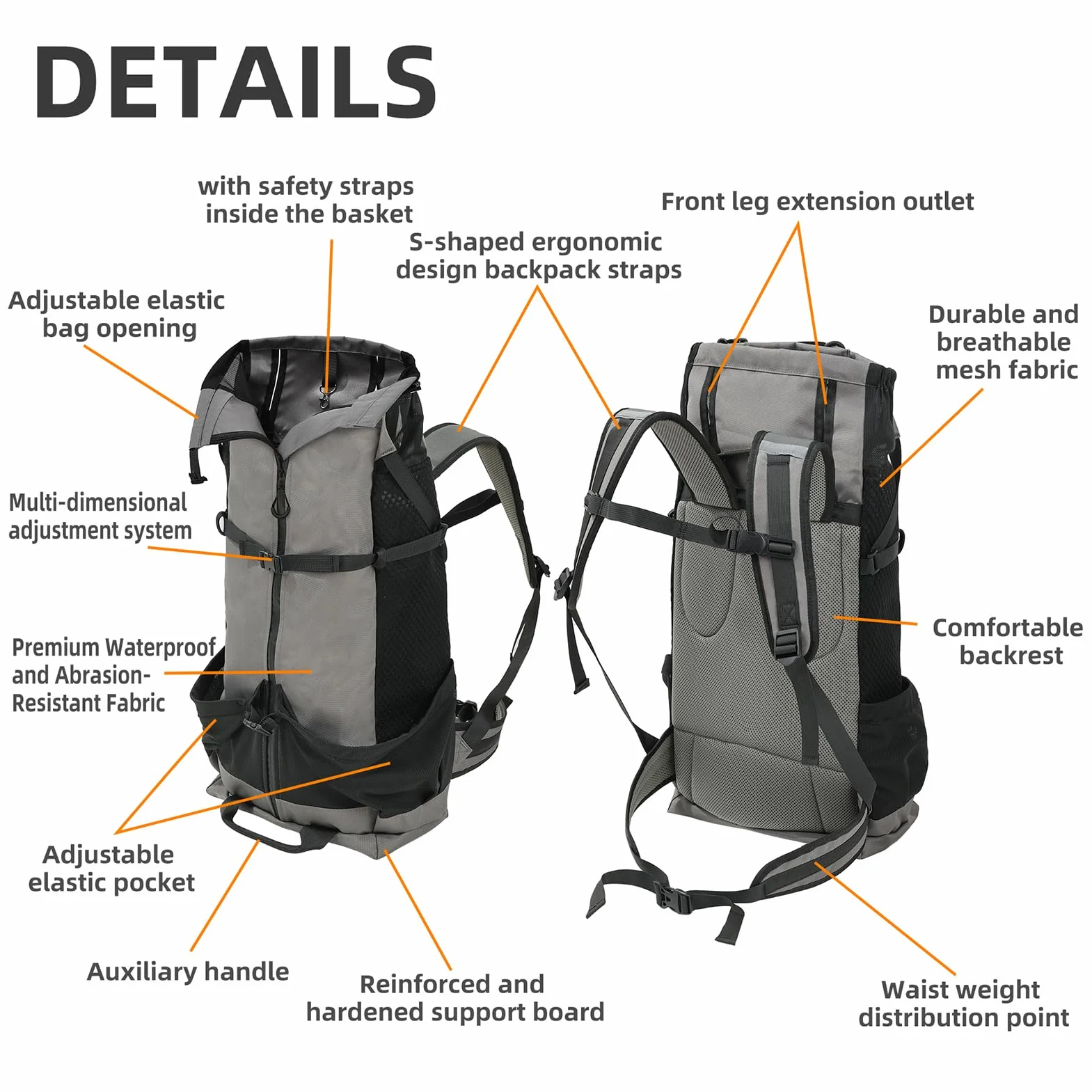Sac à dos pour chien de transport spacieux en tissu durable anti-pincement avec bretelles réglables et harnais