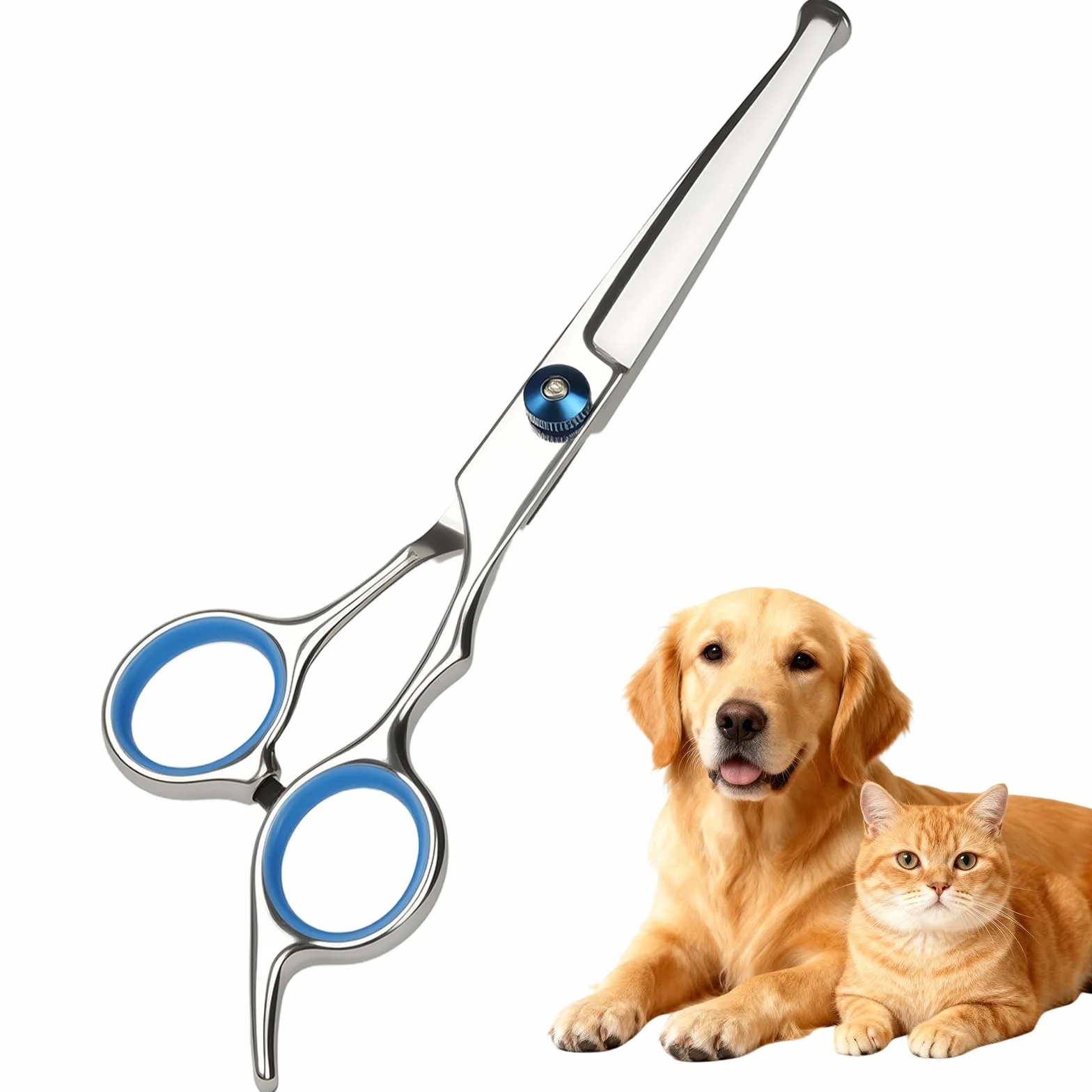 Ciseaux Toilettage Chien Professionnel, Ciseaux Toilettage Chien de Compagnie pour Animaux avec Pointe Ronde de Sécurité Ciseau Droit en Acier pour Chats Chiens et Autres Animaux