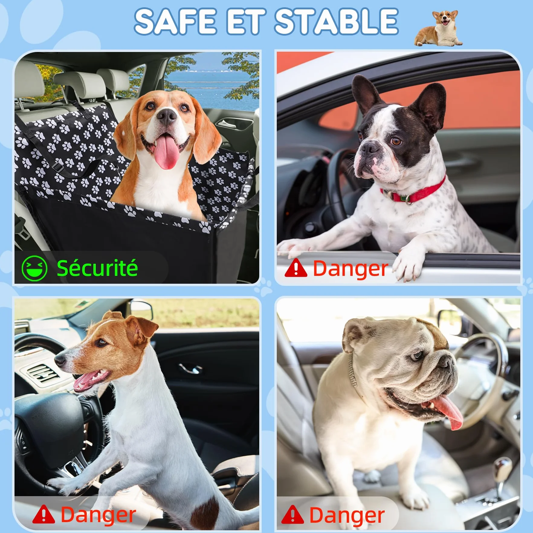 Wimypet Siège Auto Chien 3-en-1 Étanche Tissu Oxford 68x57x33 cm
