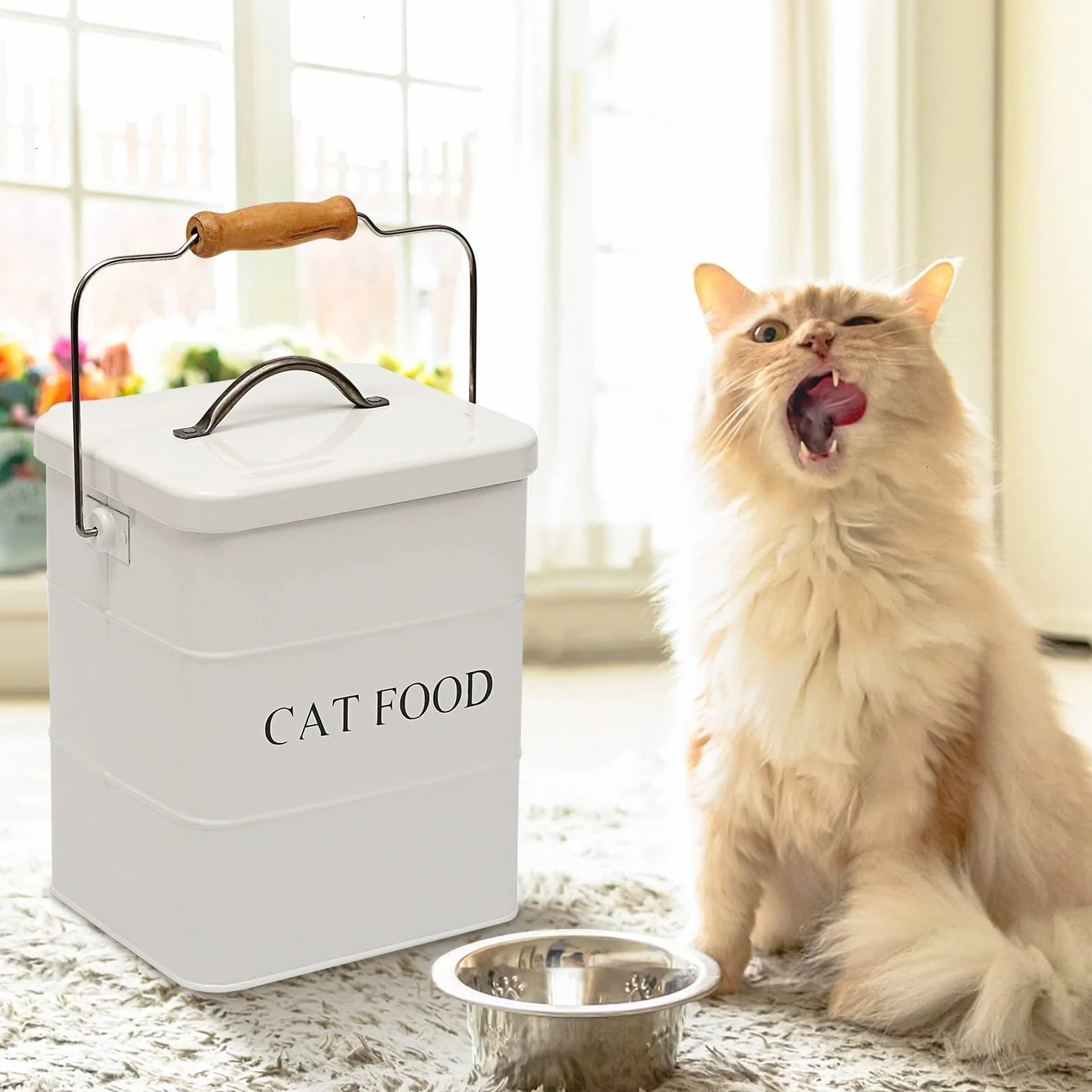 Geyecete Boîtes de Rangement Nourriture Animaux hermétiques Acier Carbone 6L Blanc