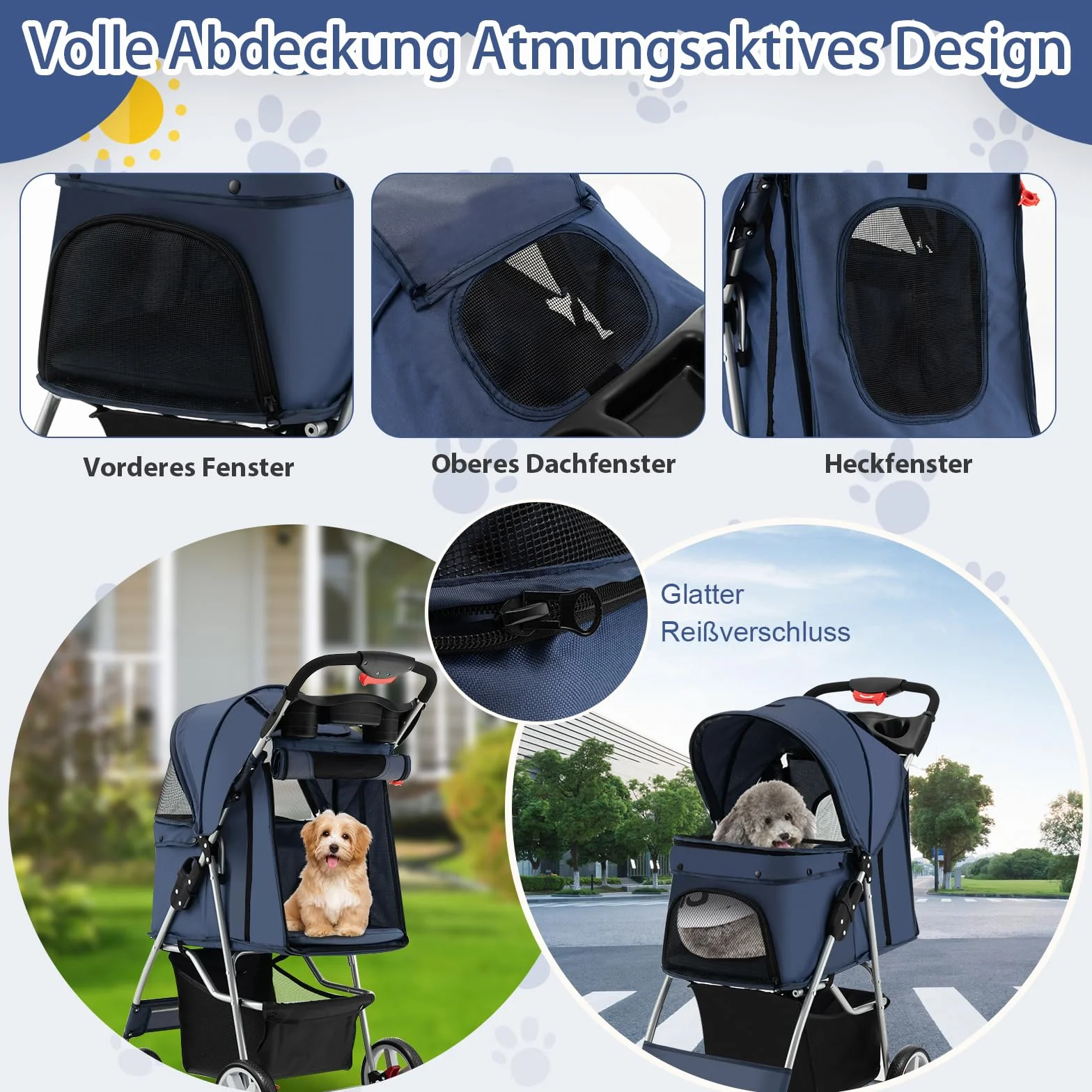 SOARS Poussette Chien Pliable 15 kg 87 x 46 x 102 cm Bleu Foncé