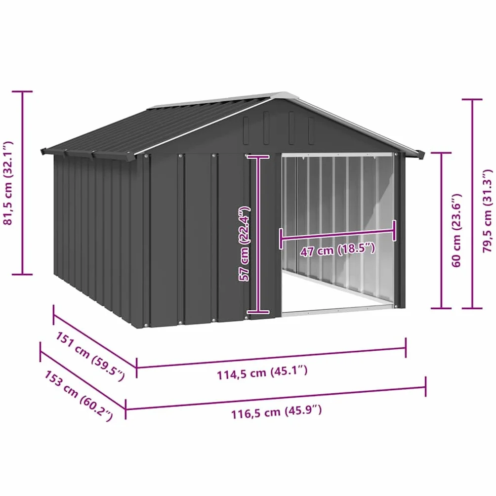 Chenil pour Chien Extérieur Métal Acier Galvanisé Anthracite 116,5x153x81,5 cm