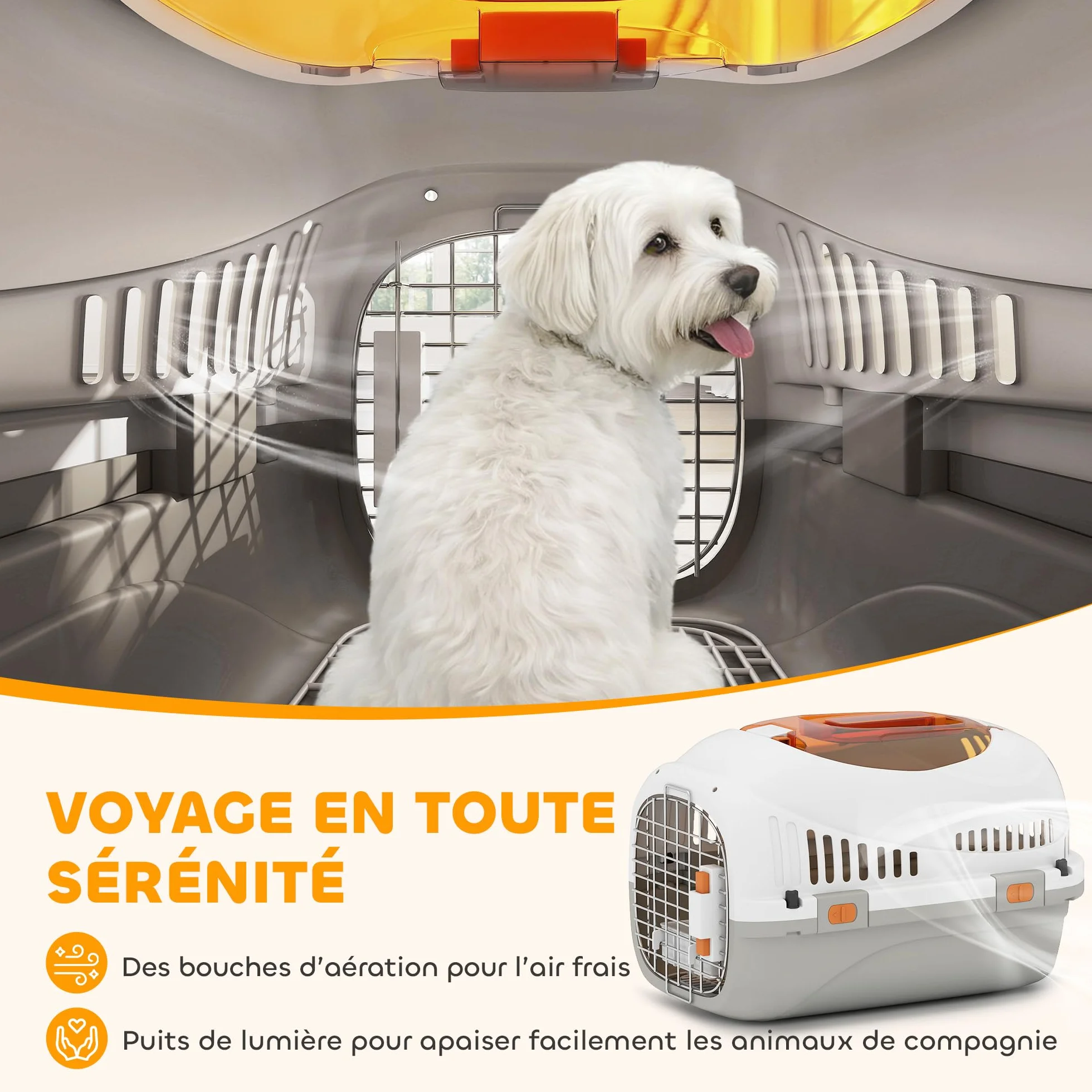 PawHut Caisse de Transport Chat et Chien jusqu'à 4 kg, 49 x 32 x 31 cm, Gris et Crème