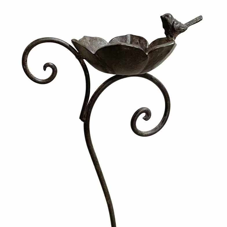 Bain Oiseau à Planter Abreuvoir Oiseaux Fonte Marron Mangeoire Pied 14,5x25x100cm