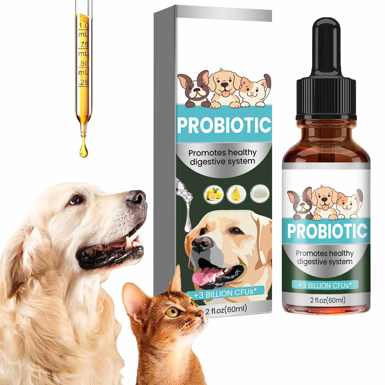 Antibiotiques pour Chats, Probiotiques Chien Chat 60ML, Constipation Soulagement