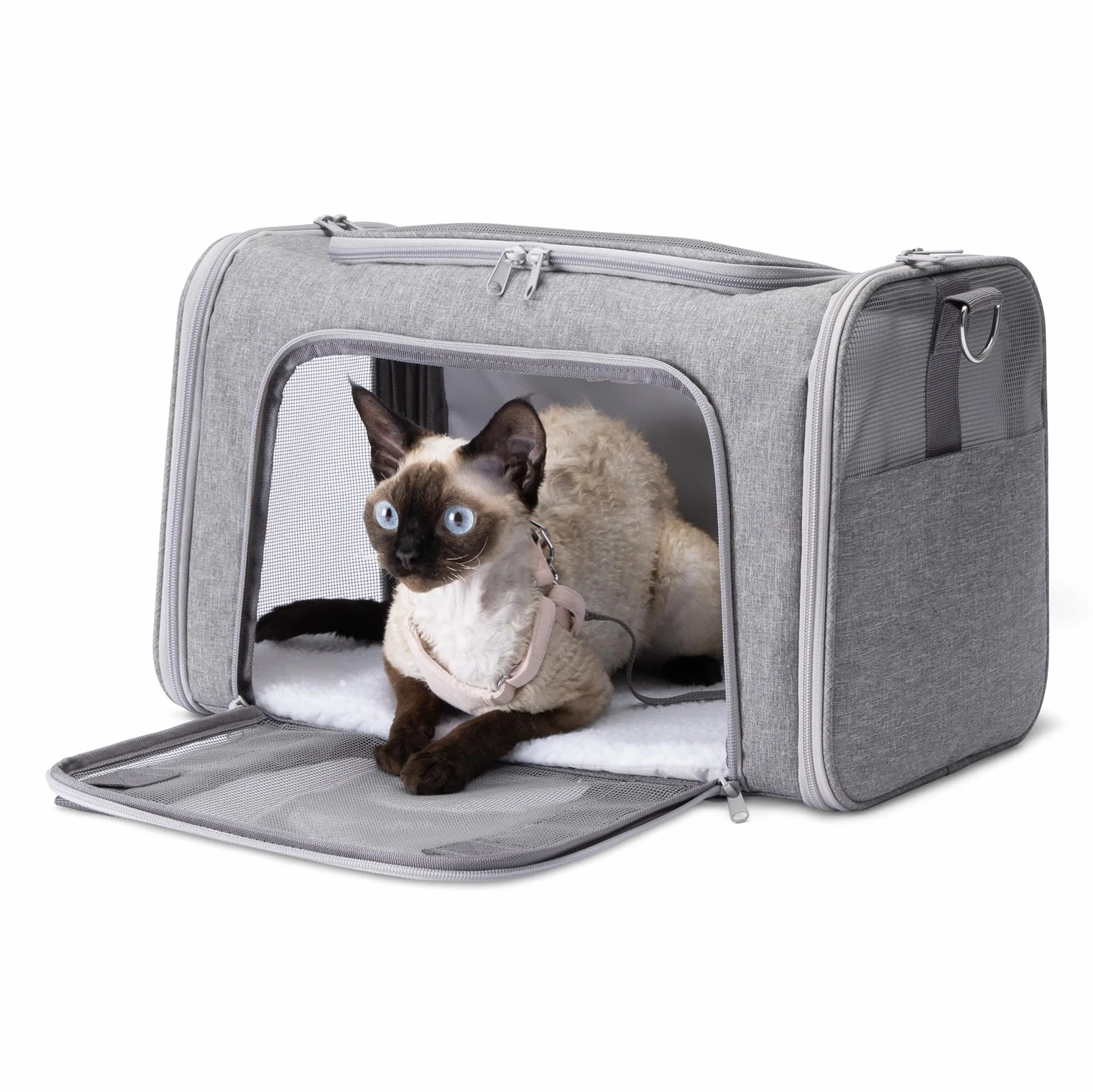 Amazon Basics Sac de Transport Souple pour Chat et Chien, Homologué Avion, Pliable, 43,2 cm, Gris