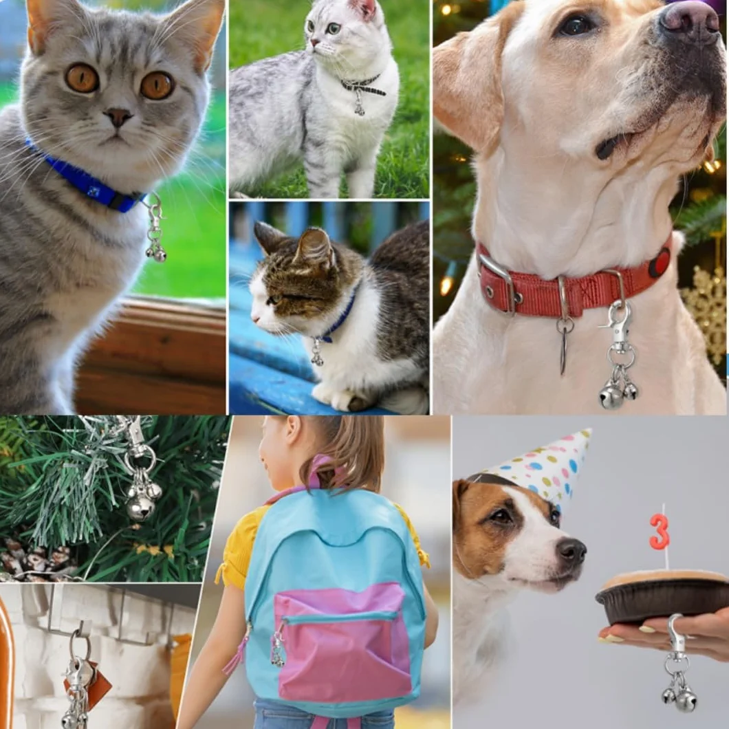 Lot de 6 clochettes pour colliers animaux, pendentif triple cloche chien, breloques décoration collier, porte-clés entraînement chien chat (colorés)