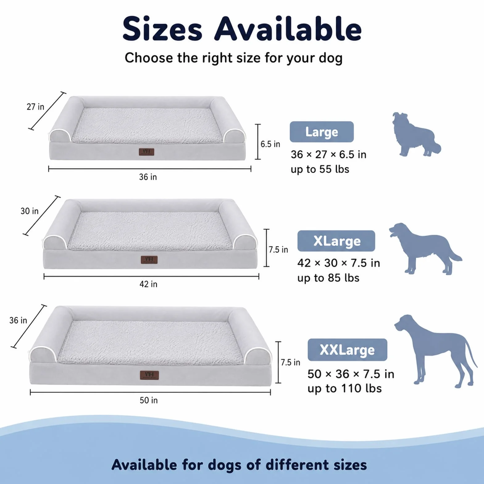 Grand lit orthopédique pour chien WESTERN HOME taille XL imperméable housse amovible lavable fond antidérapant gris