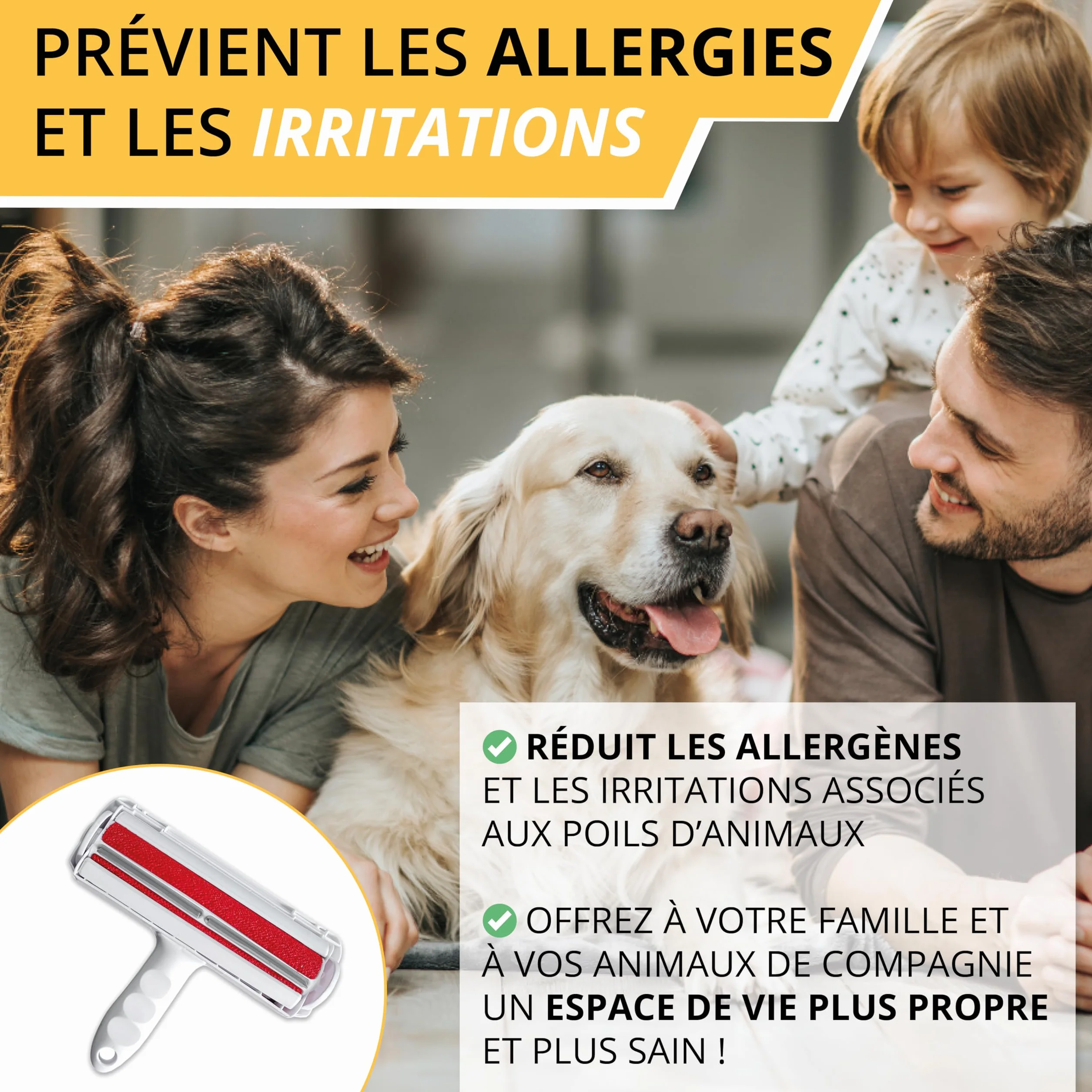Brosse Anti-Poils Autonettoyante pour Chat et Chien - Rouleau Idéal pour Animaux