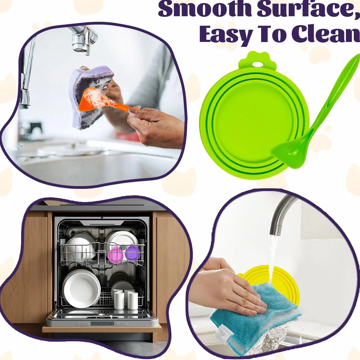 Lot De 6 Couvercles De Boîte De Nourriture pour Chat avec 6 Cuillères en Silicone 70g 85g 200g 400g