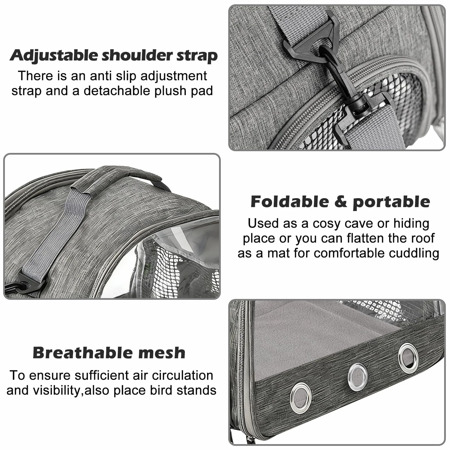 Pliant Sac de Transport pour Animaux de Compagnie Chat Chiot Oiseau avec Ouverture Latérale Gris