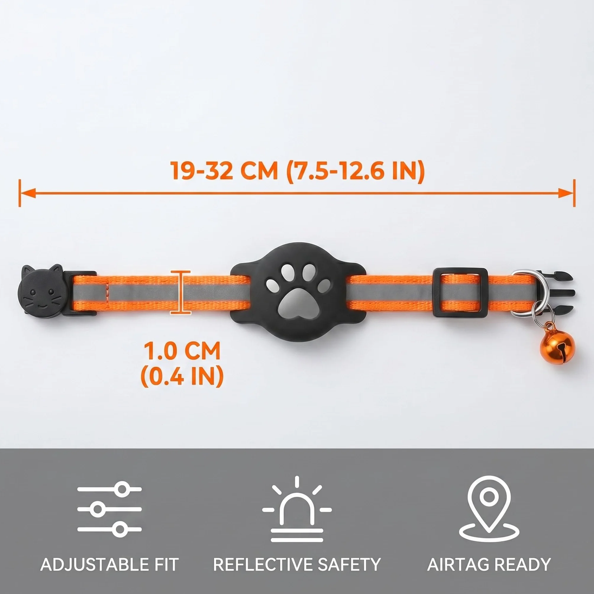 Collier Chat Support Airtag GPS Réfléchissant Extensible Orange Silicone Anti étranglement Chats Chiots