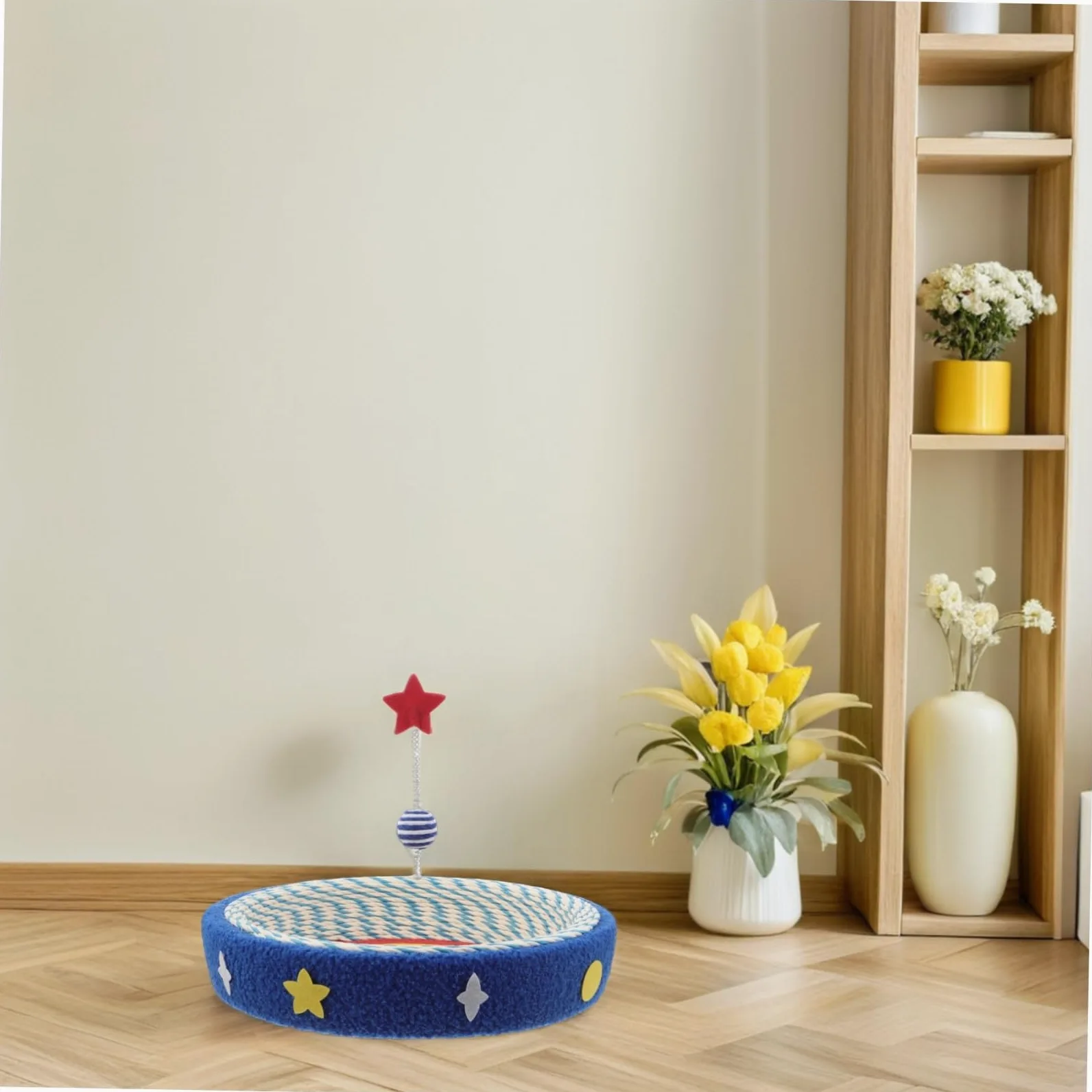 TOYANDONA Griffoir Rond pour Chat avec Coussin Et Gamelle Design Étoilé pour Intérieur Et Compact pour Protéger Meubles Et Satisfaire Instinct