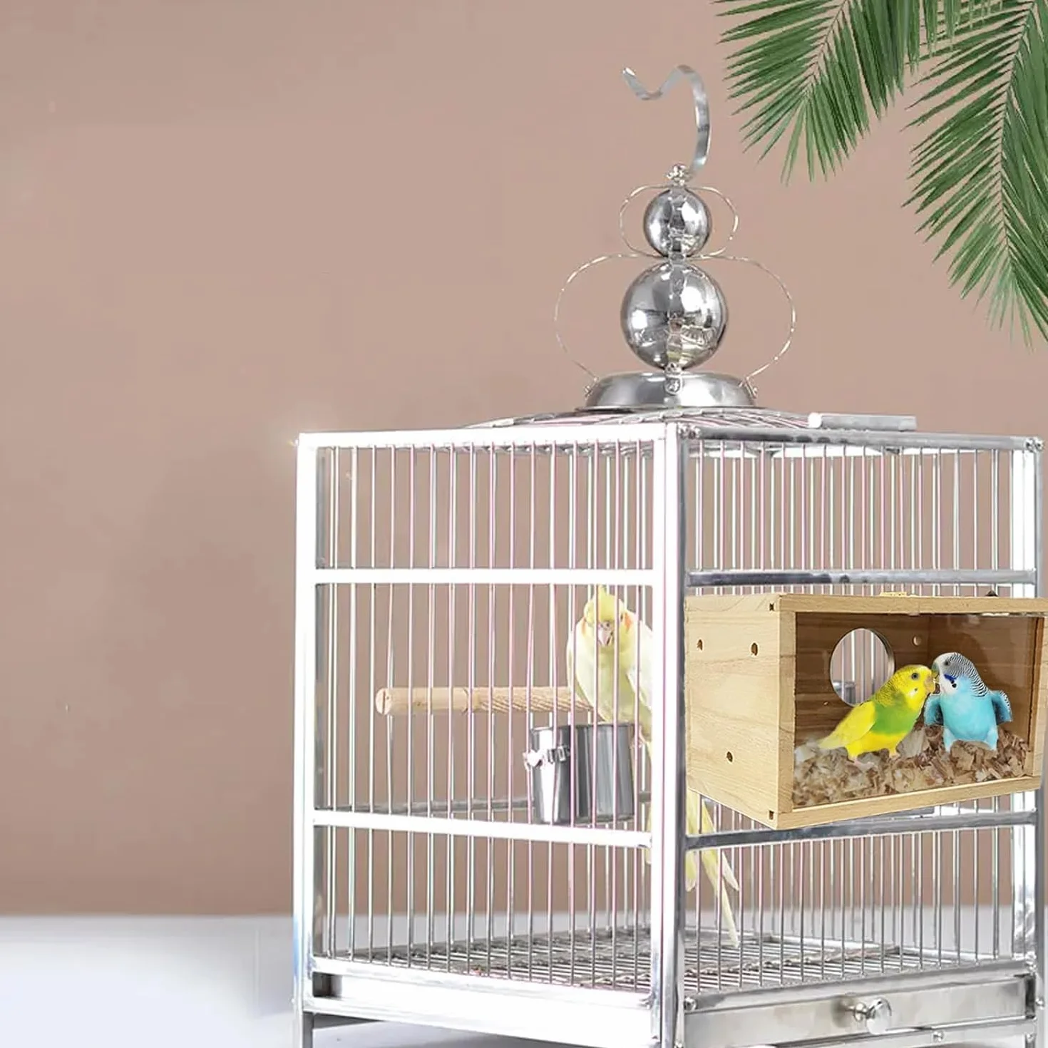 Nichoir pour perruches transparent en bois naturel - Volière pour perruches et perroquets