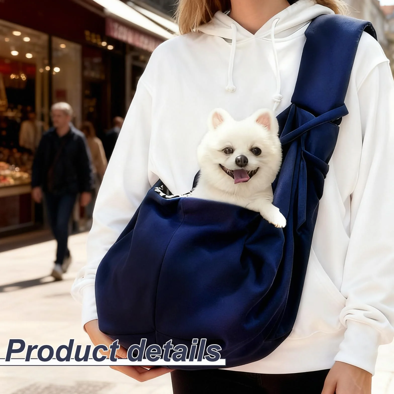 Sac Transport Petit Chien Bleu Marine Bandoulière Réversible Poche Animaux 6 kg